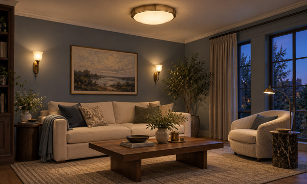 Layered living room lighting
