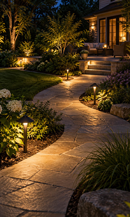 Light Garden Paths at Turns and Transitions
