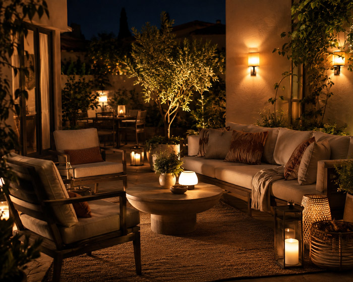 Outdoor seating area lighting