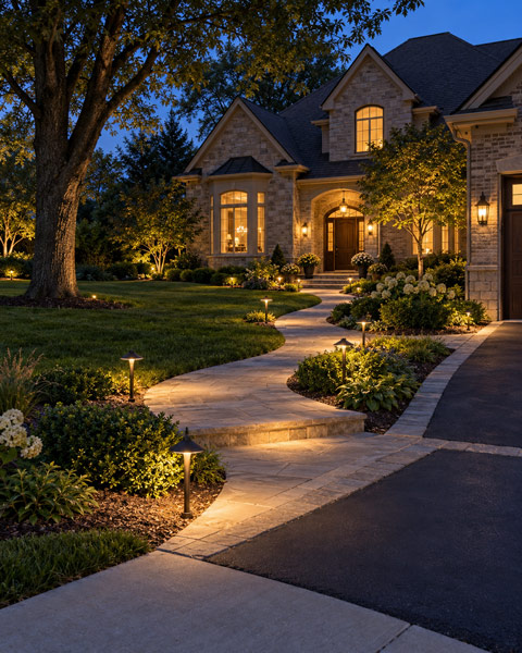 Outdoor walkway lighting for paving