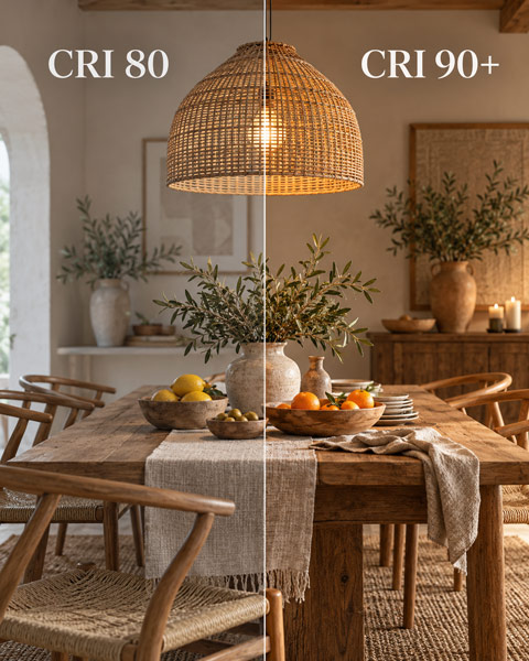 Rattan pendant light CRI 80 vs CRI 90+