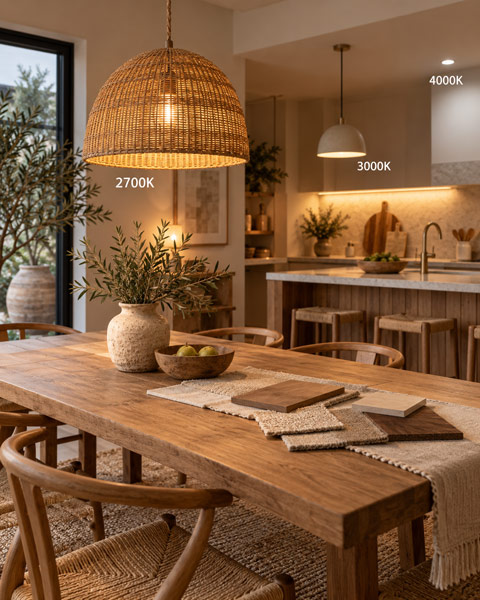 Rattan pendant lighting color temperature 2700K–4000K