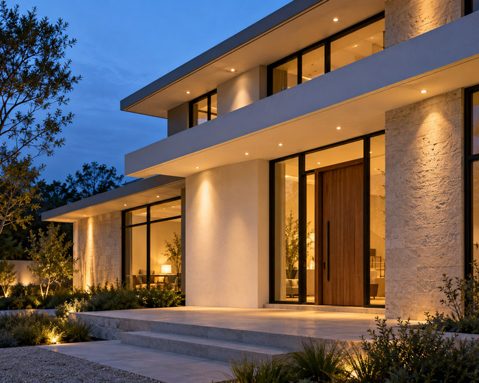 Recessed exterior soffit lights