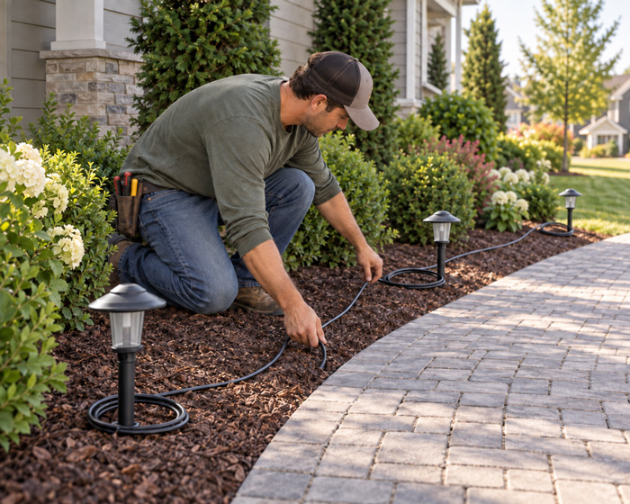Running low voltage landscape lighting cable