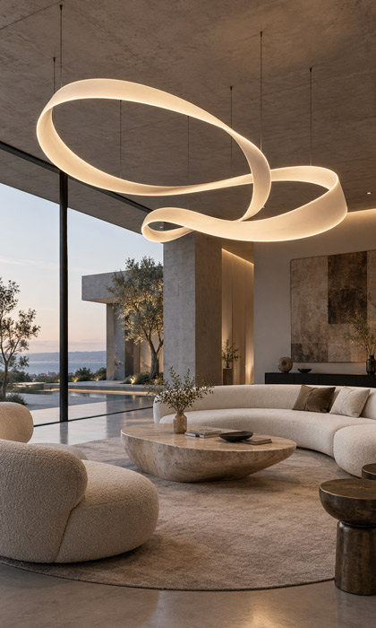 Sculptural neon ribbon chandelier
