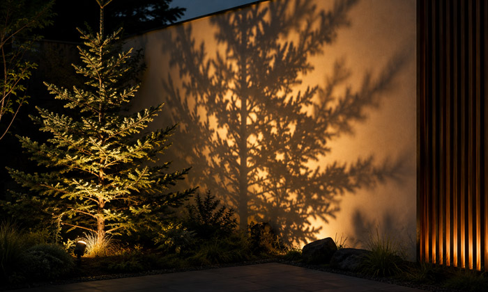 Shadow lighting with evergreen branches