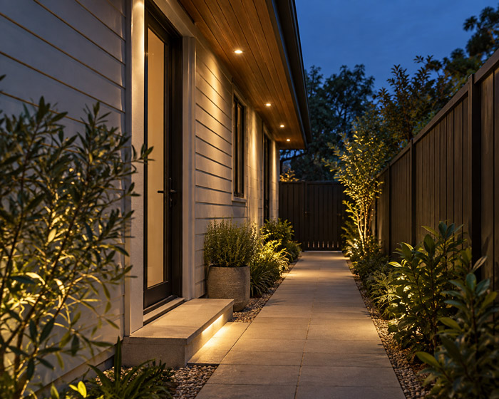 Soffit lighting along a side passage