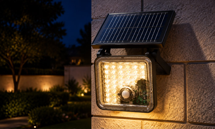 Solar garden light at night