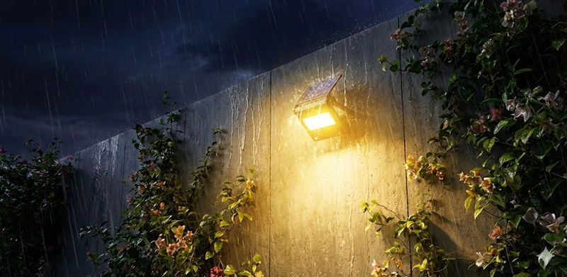 Solar garden lights in heavy rain