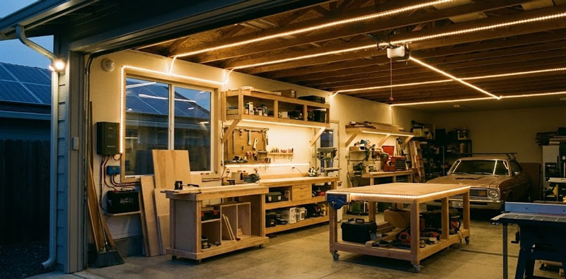 Solar shop lights with long LED strips