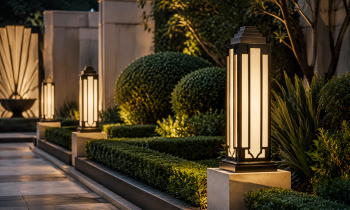 Streamlined Art Deco garden lighting