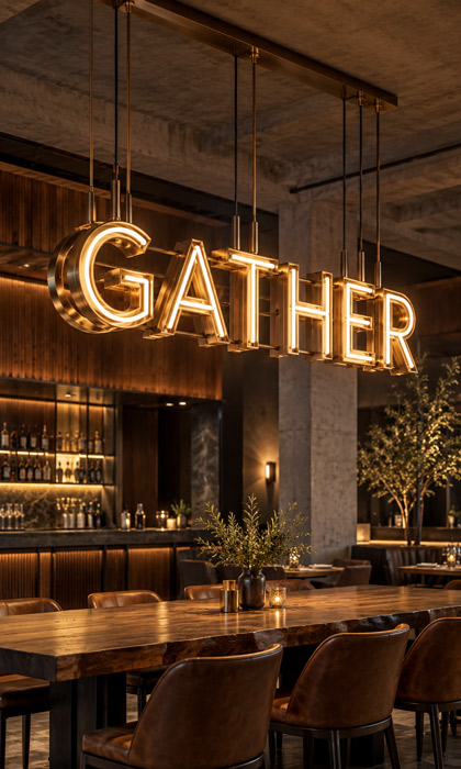 Suspended typography neon chandelier