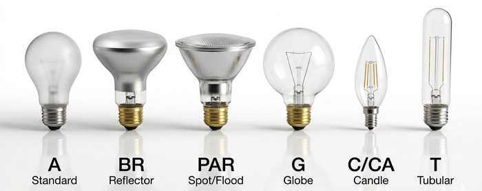 Type A bulbs compare with other bulb shapes
