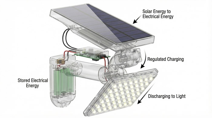 Working principle of a solar light