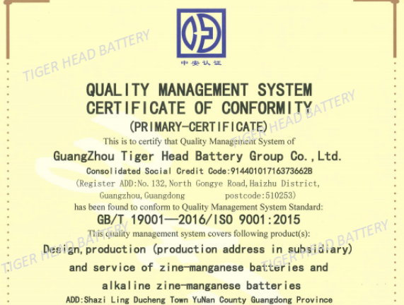 Tiger Head Company successfully passed the certification audit of Beijing Zhongan Quality and Environmental Certification Center