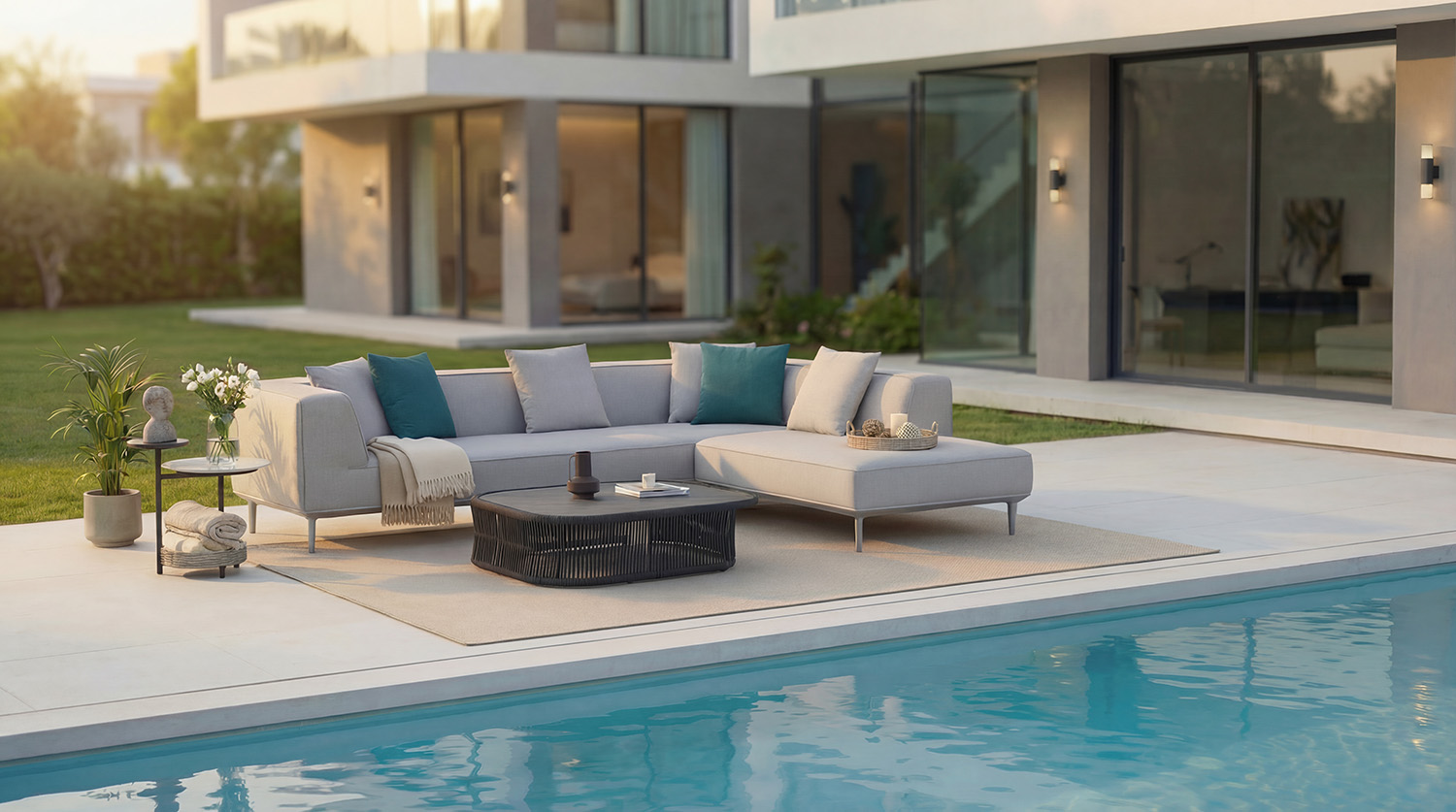 IMOBILI allaperto Sauna sofa with wide armrests