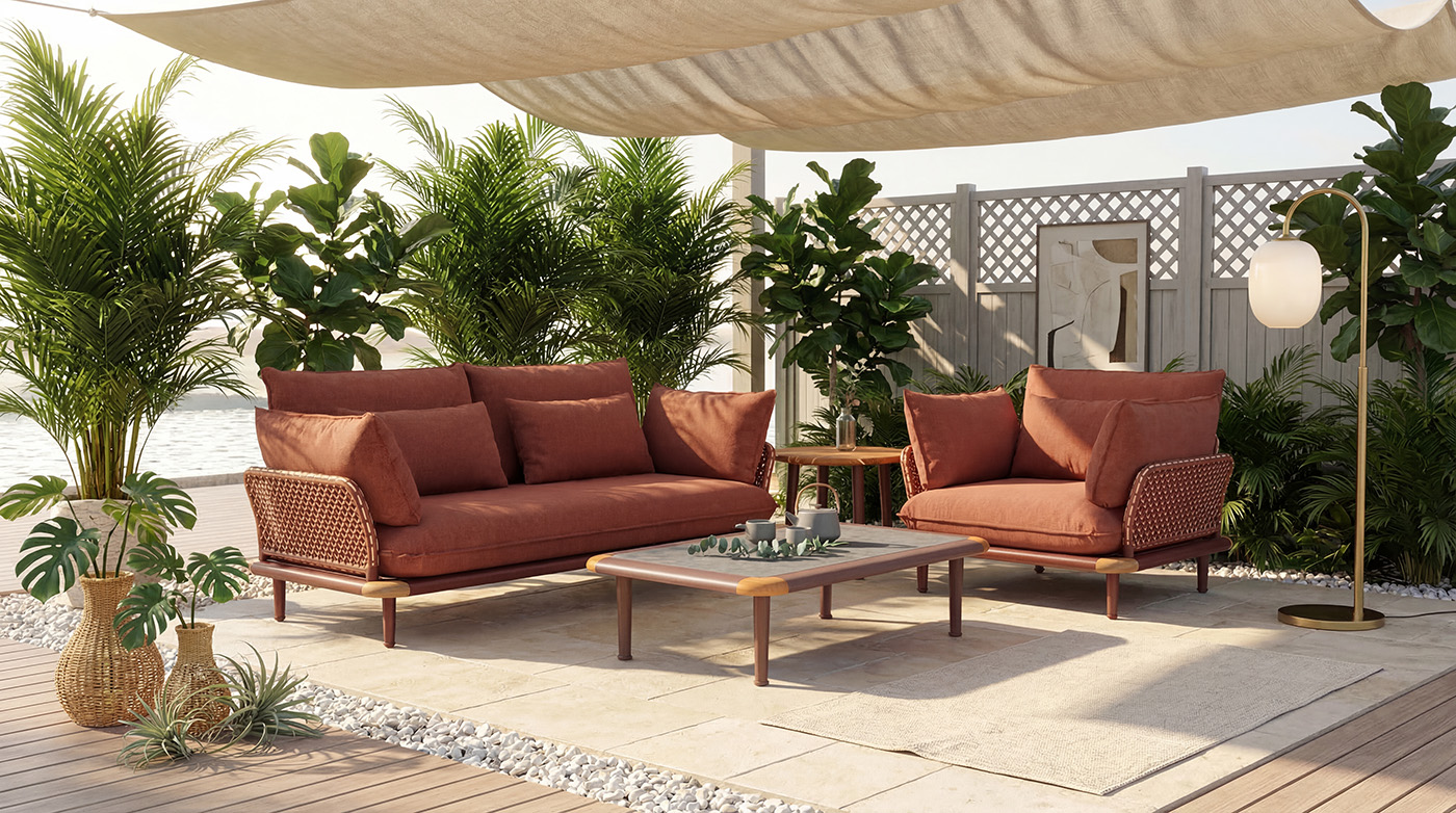 Terracotta red sofa set