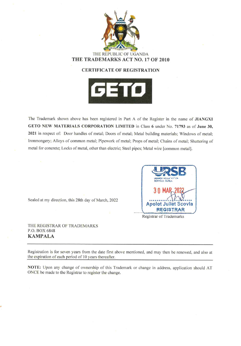 TM reg. no. 71793 for GETO