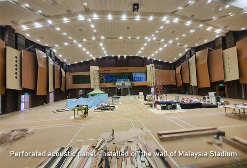 Perforated acoustic panel  installed on the wall of Malaysia Stadium