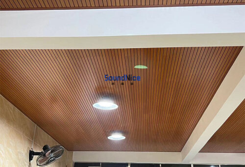 Hotel ceiling installation Grooved acoustic panels