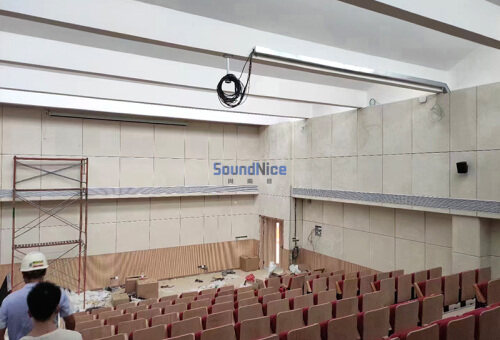 School auditorium wall installation Fabric acoustic panel