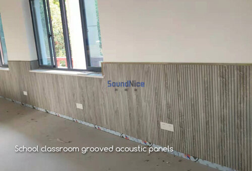 School classroom grooved acoustic panels