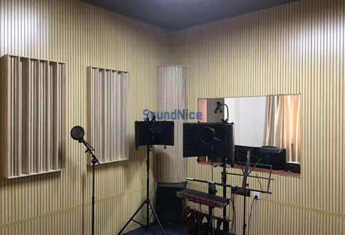 Grooved Acoustic Panels shall be installed on the wall of the recording studio, and QRD diffuser shall be hung on the wall.  