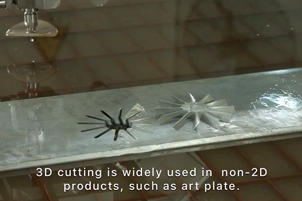 3D water jet cuts steel plate