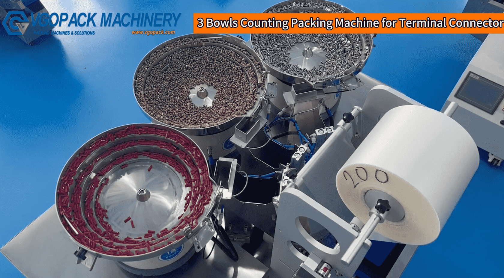 3 Vibration Bowls Counting Packing Machine for Terminal Connector