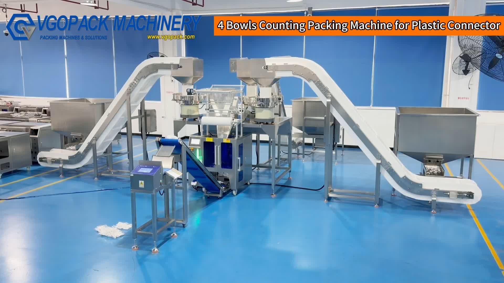 4 Bowls Counting Packing Machine with Inclined Bucket Conveyor for Plastic Fittings