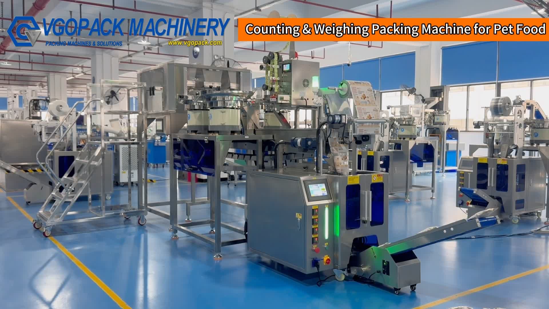 Pet Food | Pillow Bag | 6 Heads Weighing & 3 Bowls Counting Packing Machine with Bucket Conveyor