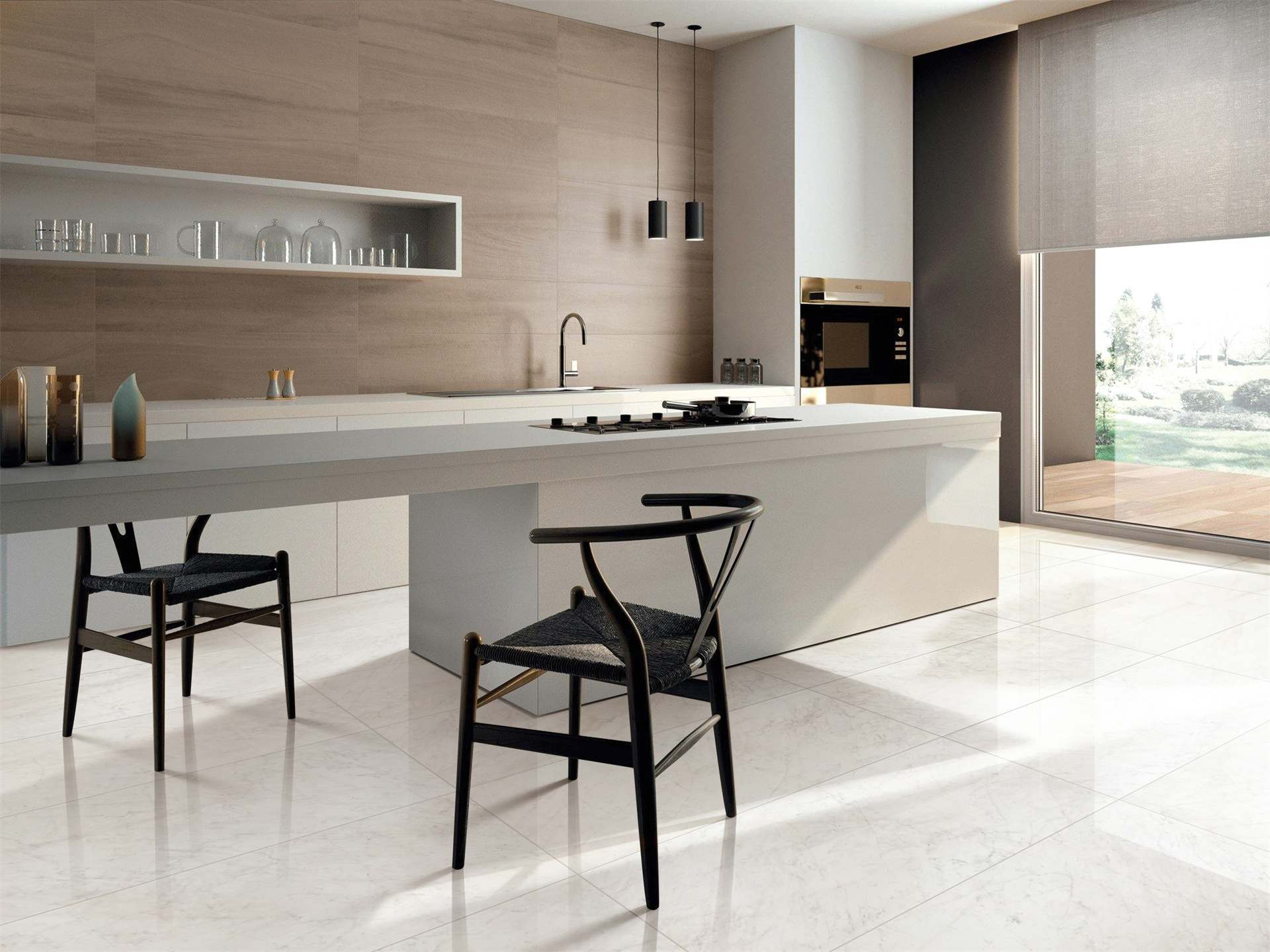 white kitchen floor tiles