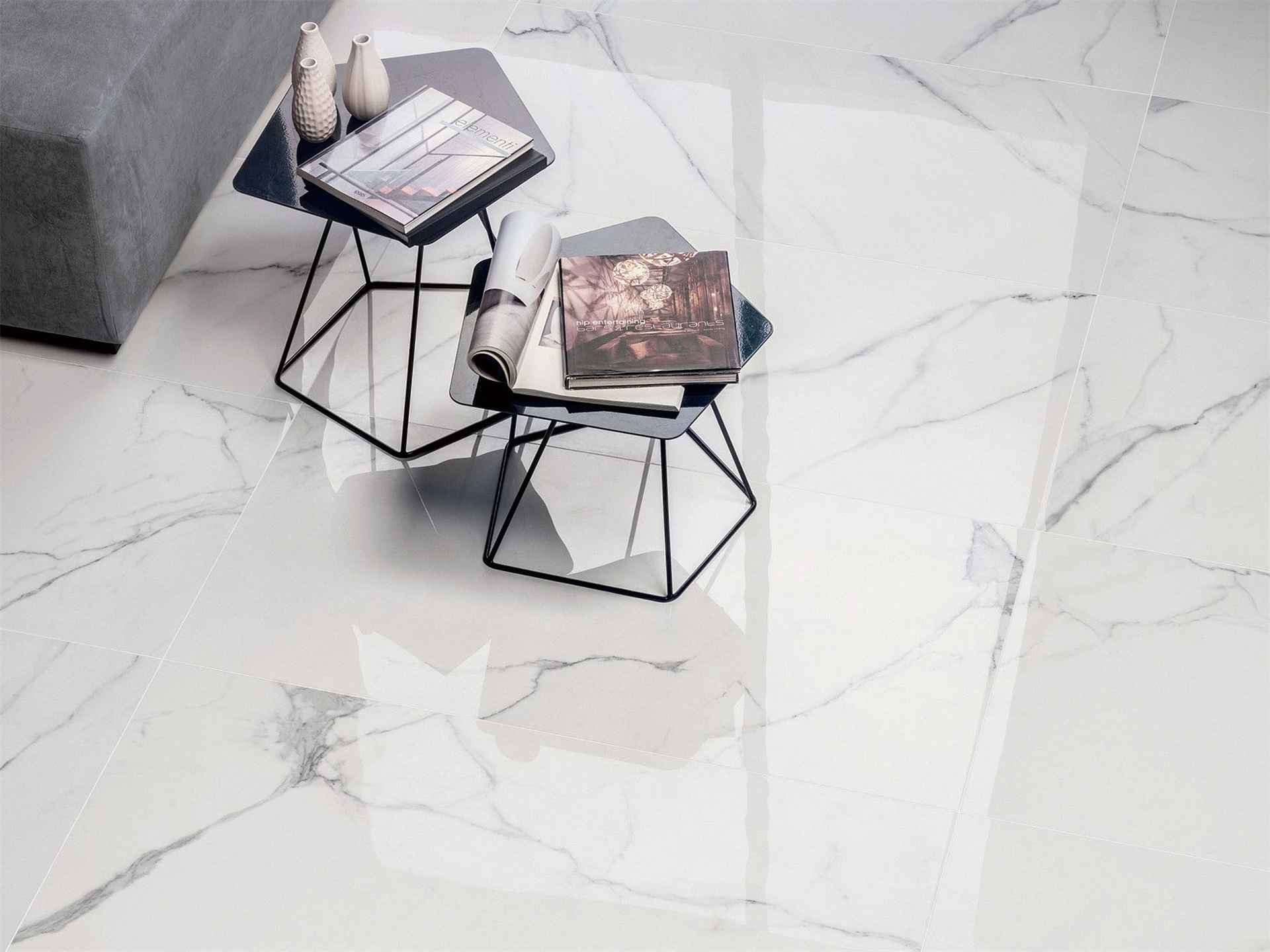 white polished porcelain tile