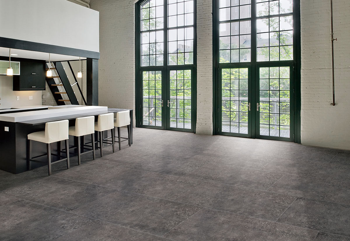 matt grey floor tiles