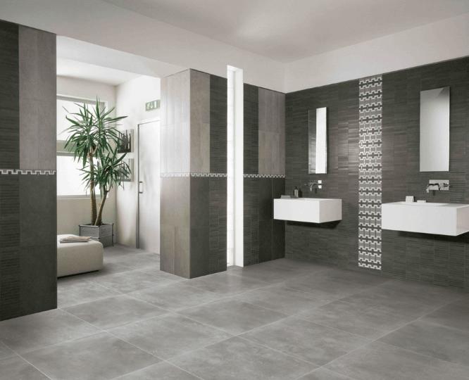 gray tile bathroom