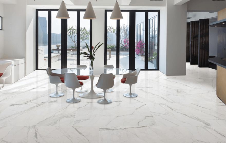 white polished porcelain floor tile