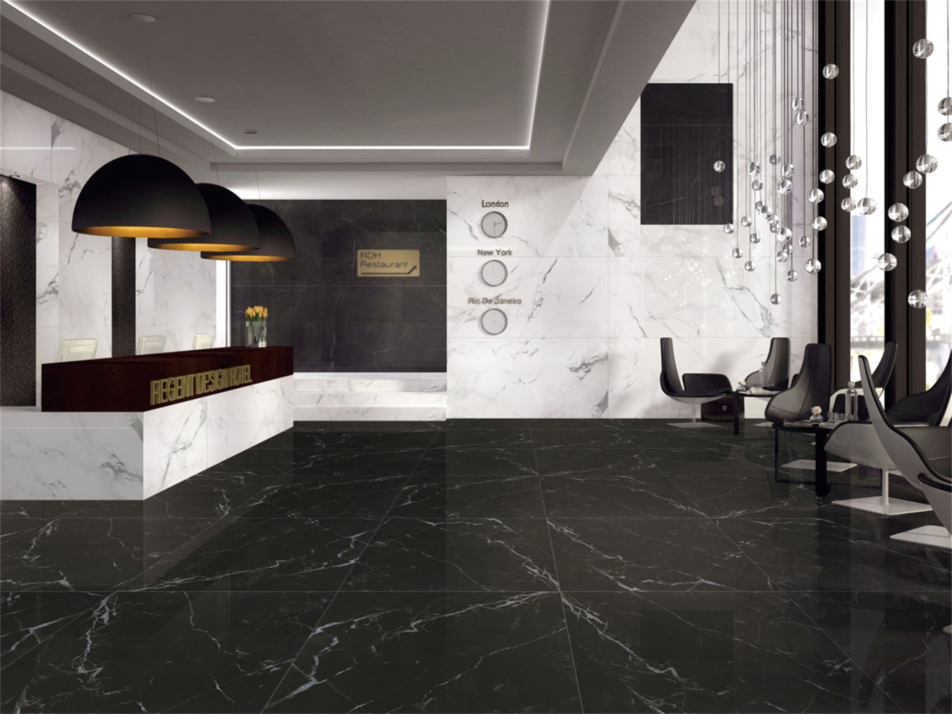 black floor tiles