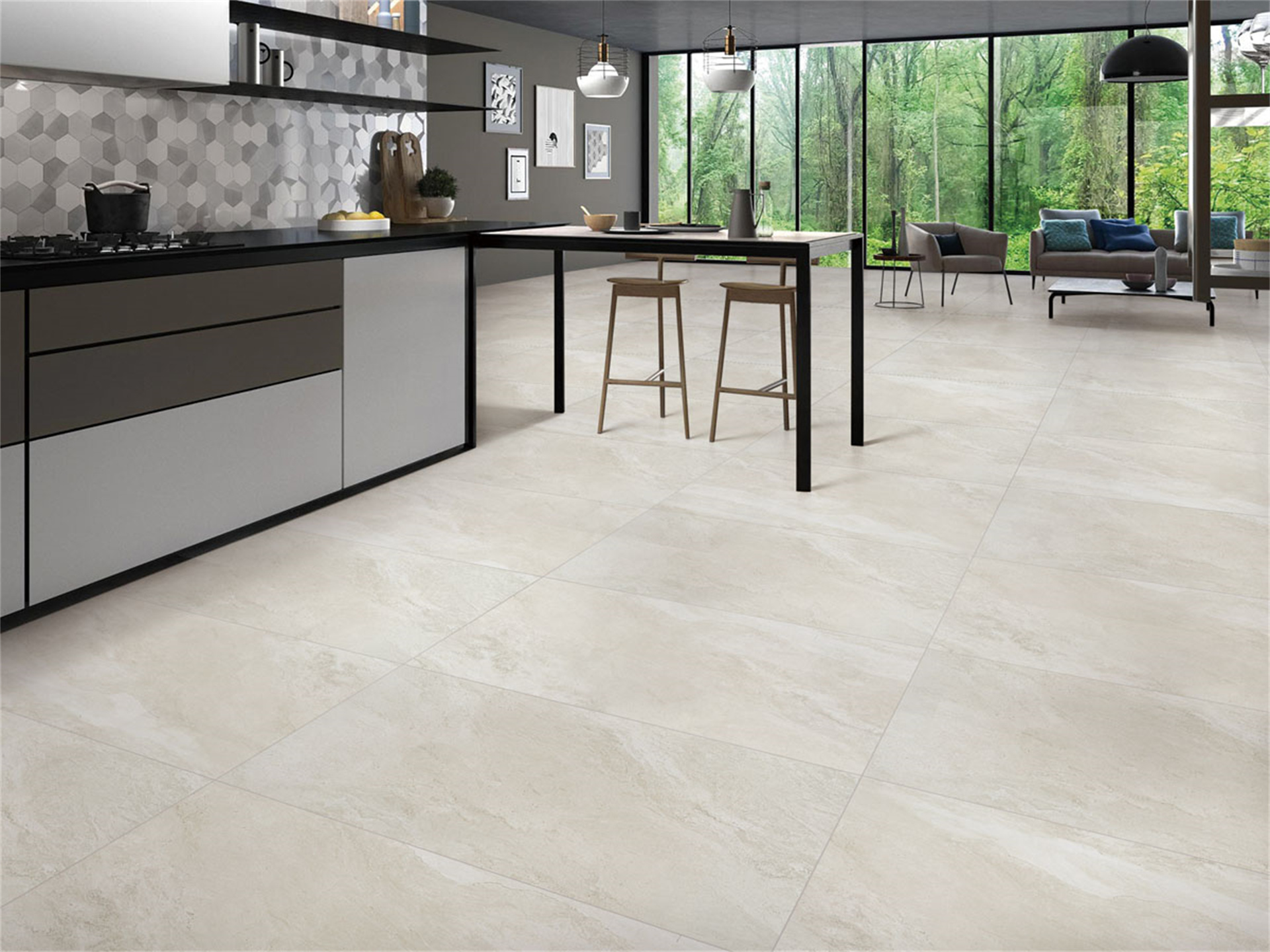 white polished porcelain tile