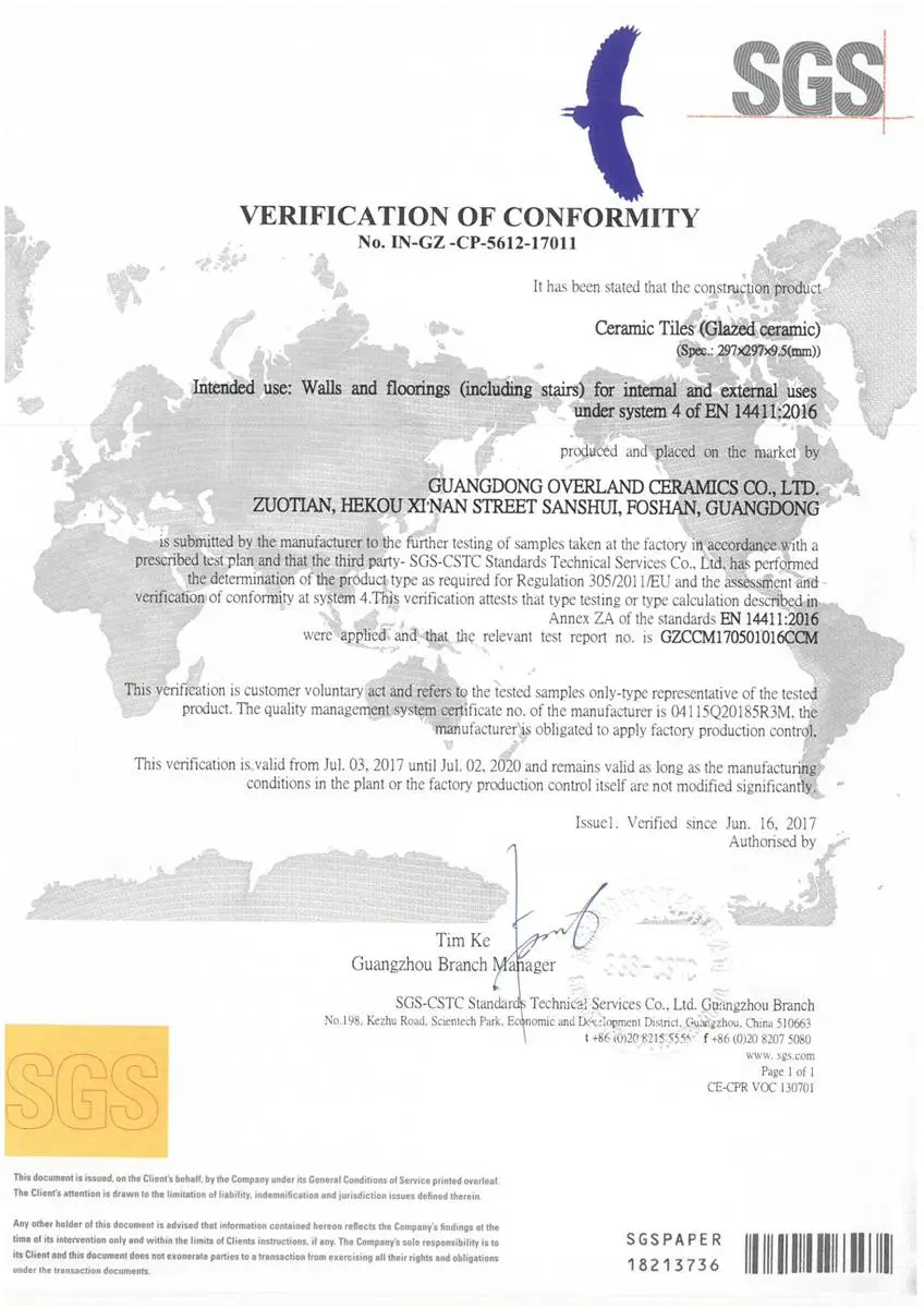 SGS Certificate