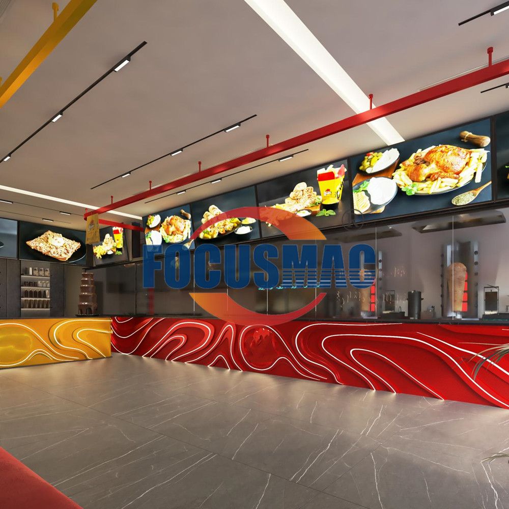 Overhead Conveyor Belt Automate Food Delivery System At Fast Food Restaurant