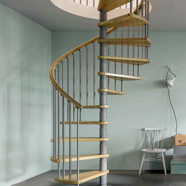 Stainless Steel Floating Treads Wood Spiral Staircase suit for Home Design