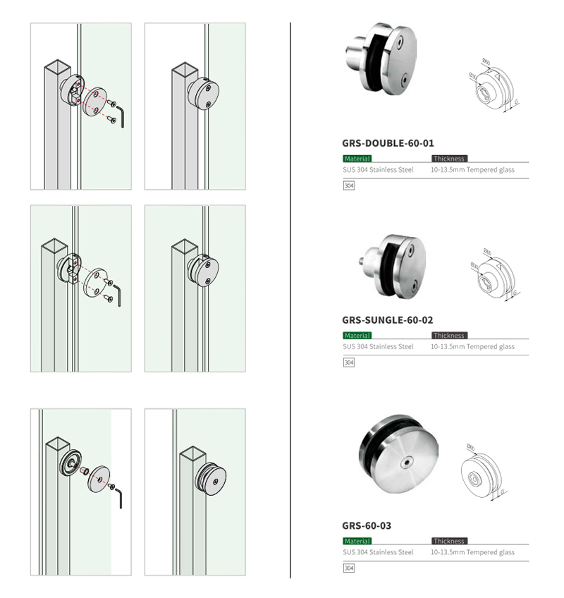 Stainless Steel Post with Glass Fixing Disk for Home Glass Railing Handrail