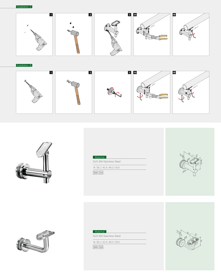 Adjustable Wall Mount Handrail for Stair