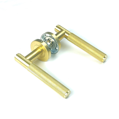 Luxury Knurled Door Handle, Stainless Steel Gold Pull Lever Handle for Interior Door