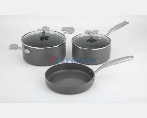 5-Piece Aluminum Non-stick Cookware Set with casting flower design handles