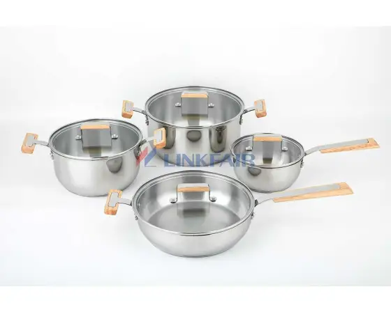 8-Piece Stainless Steel Cookware Set with Wood Handle