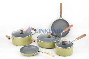 Non-Stick Cookware Set with Cast Wood Handle