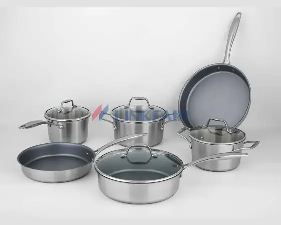 10-Piece Stainless Steel Cookware Set with Round Impact Bonded Bottom