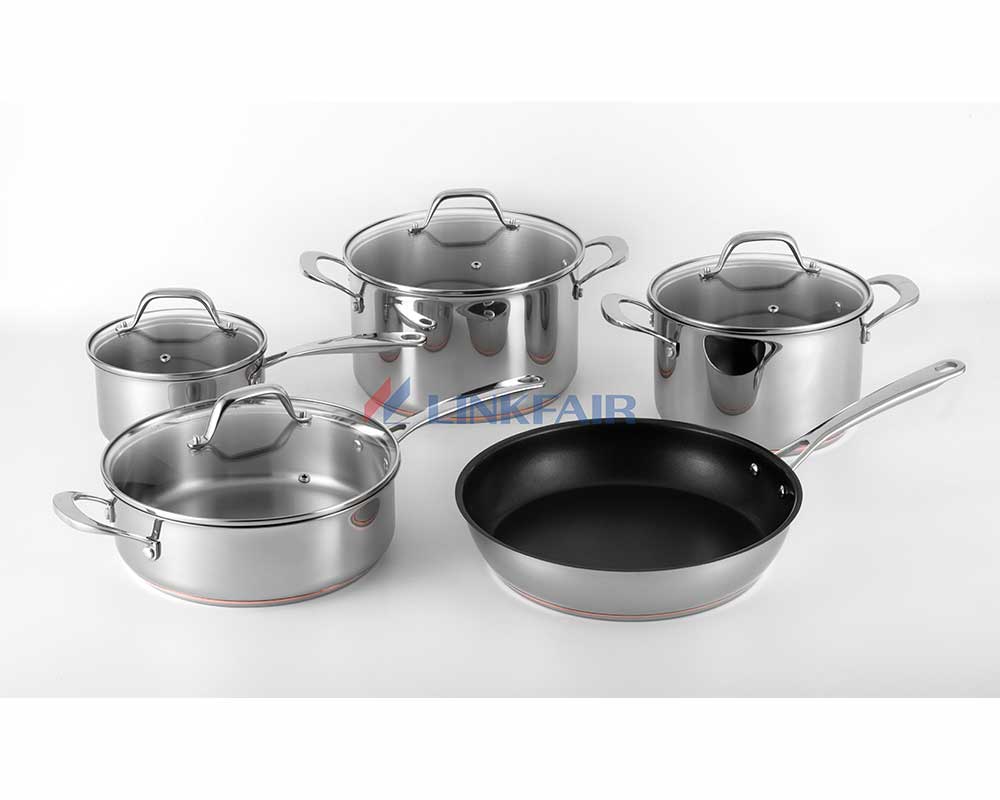 Stainless Steel Cookware Set With 5 Layer Copper Bottom