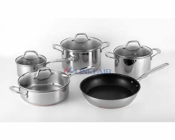 9-Piece Stainless Steel Cookware Set with 5 Layer Copper Bottom